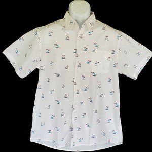 Free Planet Button Front Shirt Men's L Palm Tree Fireworks Pocket Short Sleeve
